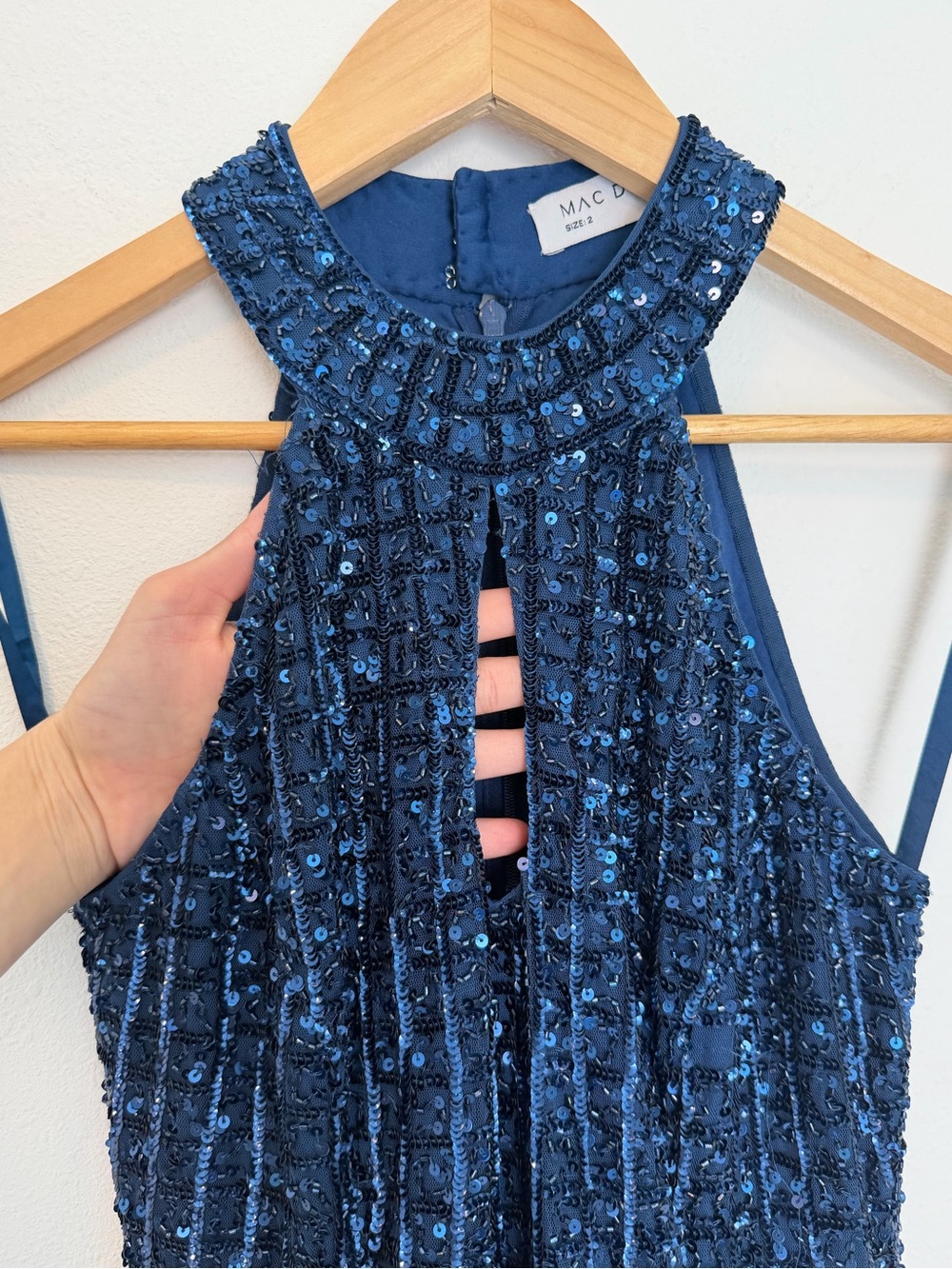 Mac Duggal 23018 Navy Sequin Halter Evening Gown Formal Prom Dress Size 2 - Picture 5 of 9